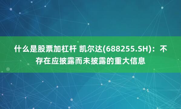 什么是股票加杠杆 凯尔达(688255.SH)：不存在应披露而未披露的重大信息