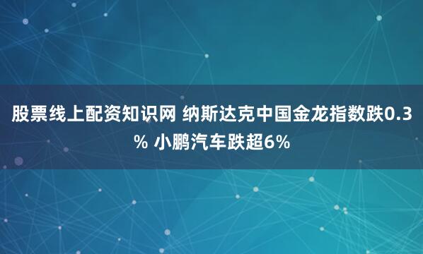 股票线上配资知识网 纳斯达克中国金龙指数跌0.3% 小鹏汽车跌超6%