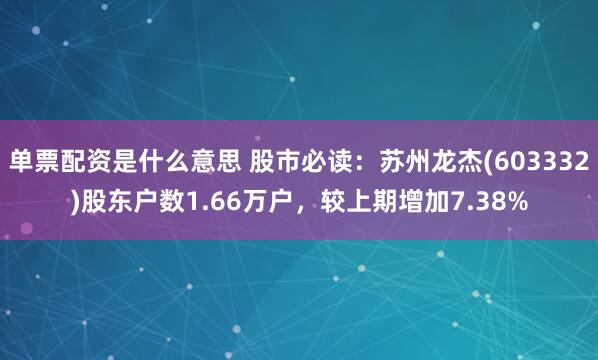 单票配资是什么意思 股市必读：苏州龙杰(603332)股东户数1.66万户，较上期增加7.38%
