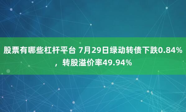 股票有哪些杠杆平台 7月29日绿动转债下跌0.84%，转股溢价率49.94%
